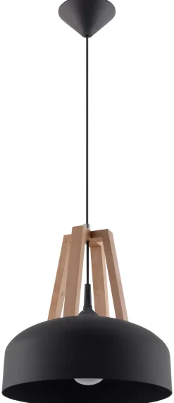 Lampa Wisząca CASCO Czarna/Naturalne Drewno - Sollux