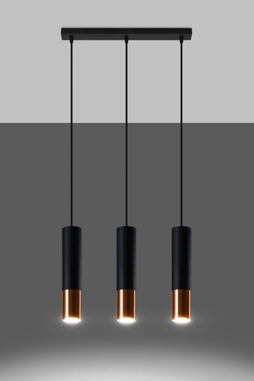 Loopez 3L Czarny/Miedź - SOLLUX LIGHTING - lampa wisząca