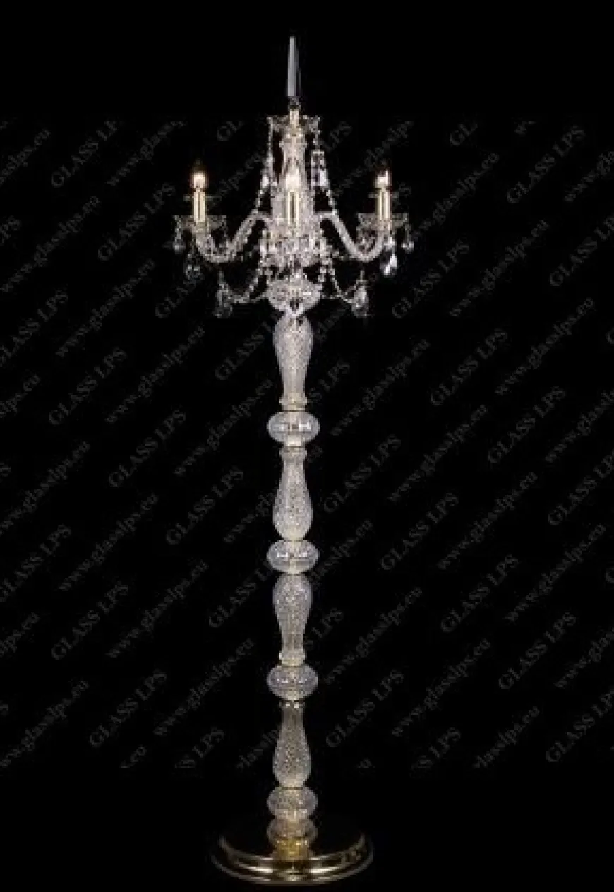 S41 009/03/1-A; GOLD, lip. - Glass LPS - lampa stojąca kryształowa